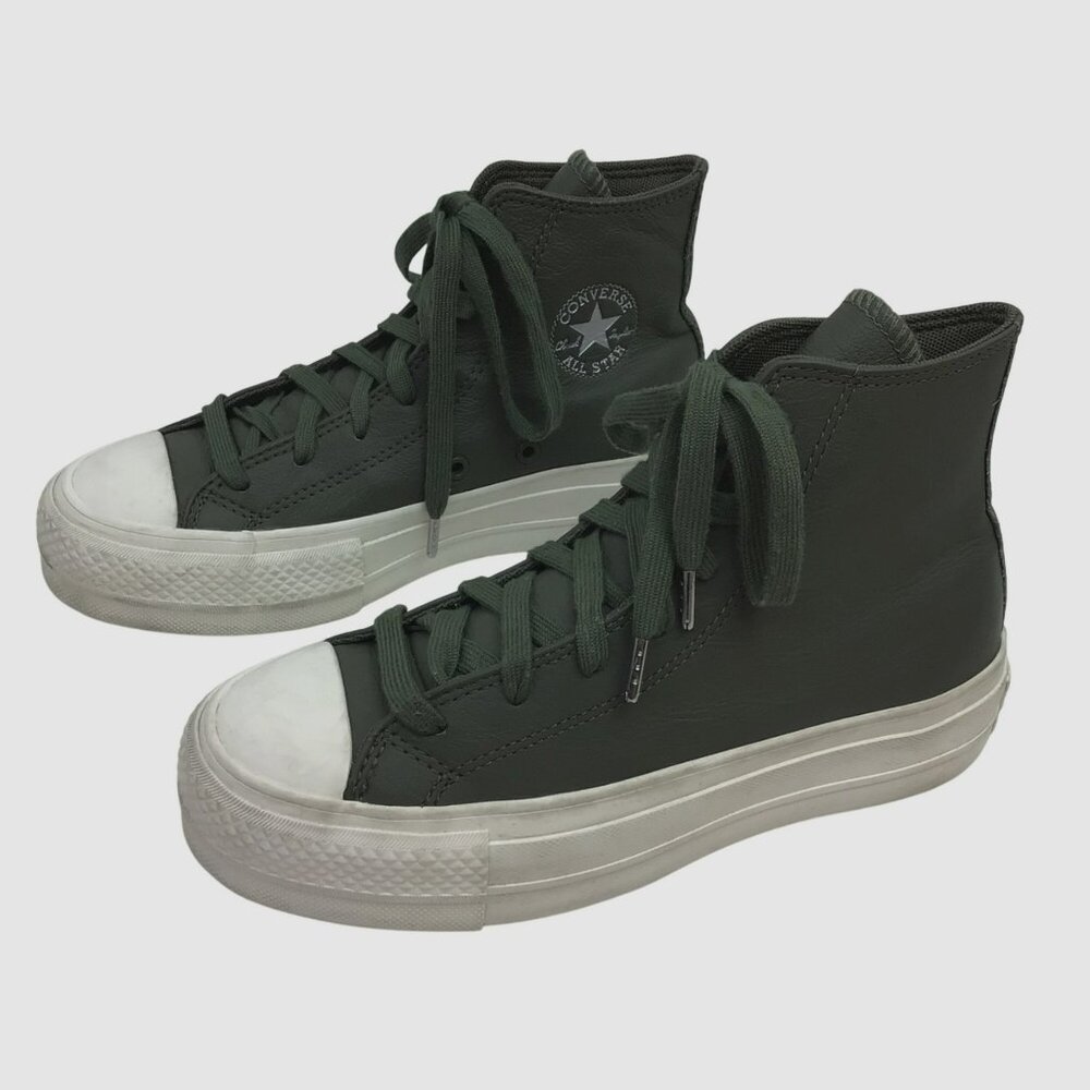 Converse CTAS Dark Green Leather High Top Platform Sneakers Womens 5